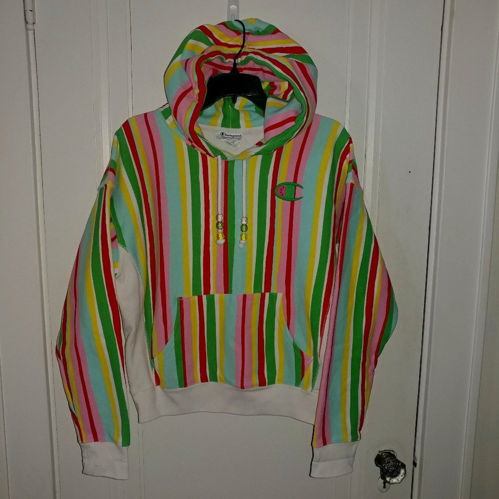 Champion Reverse Weave Rainbow Striped Watermelon Hoodie - Size Large